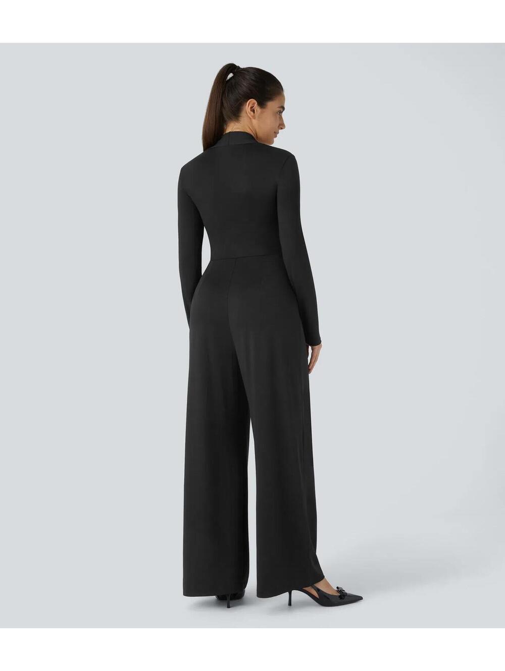 NWT Halara Long Sleeve Wide Leg Black Jumpsuit Size Large - Picture 2 of 6